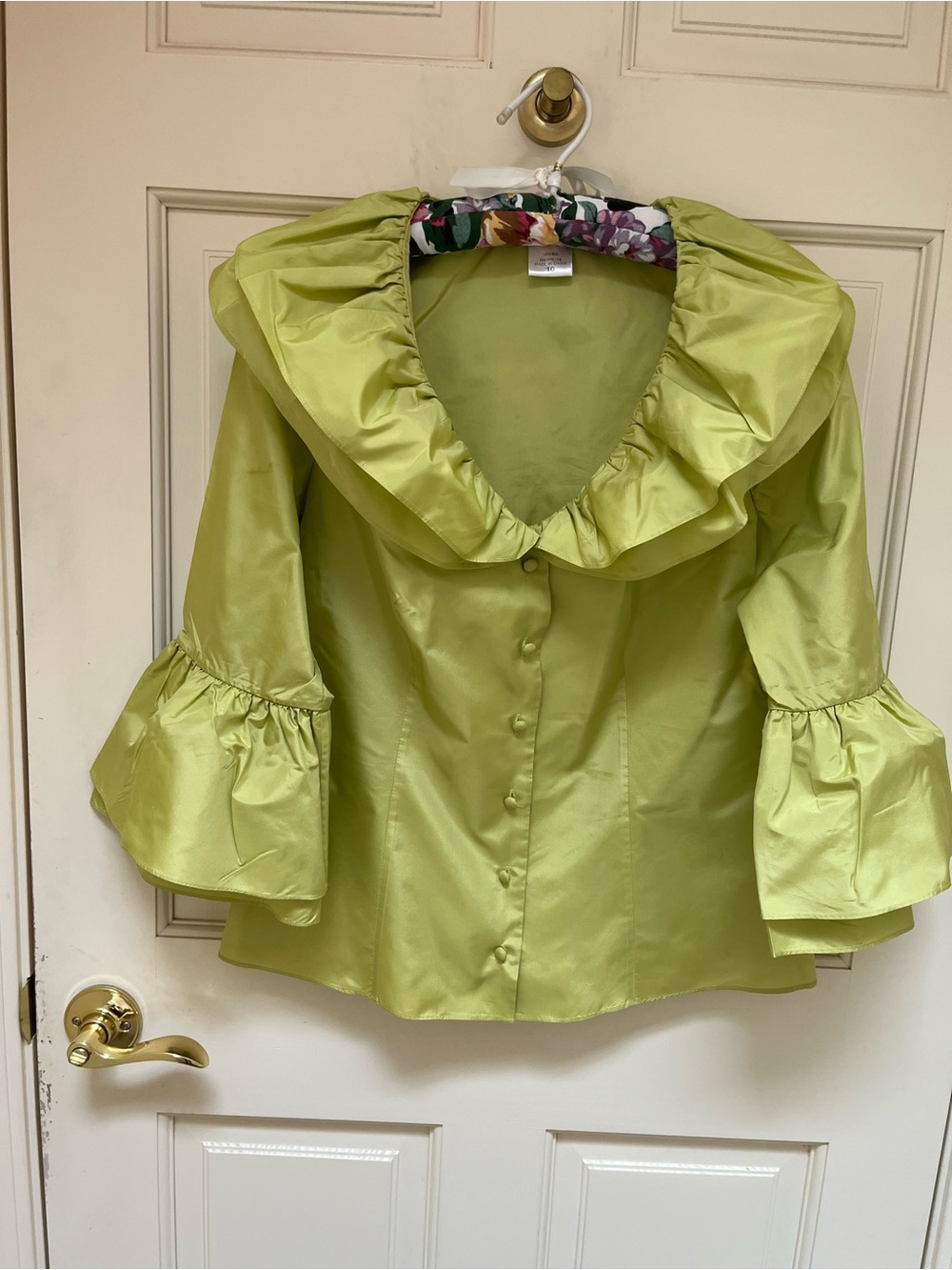 Flores & Flores Women’s Silk Lime Green Ruffle Blouse